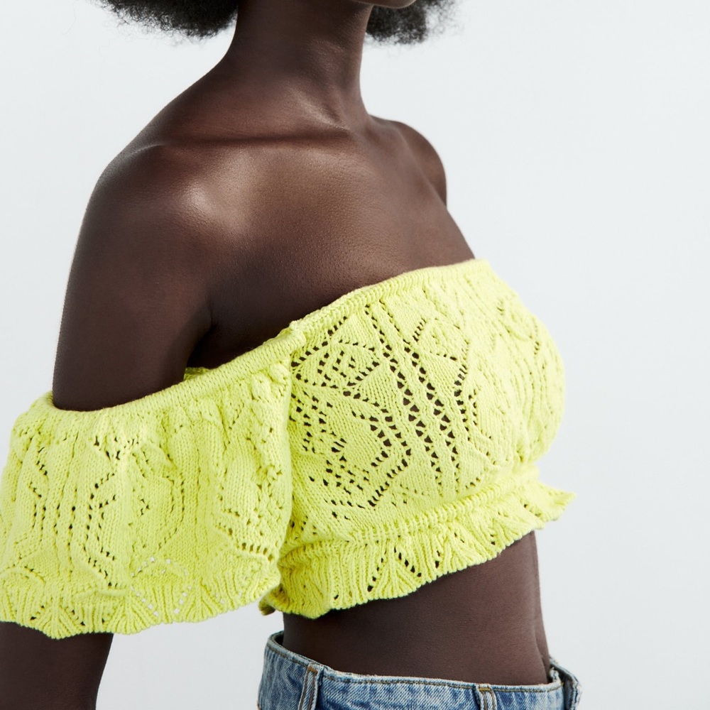 Zara Yellow Pointelle Knit Top - Picture 12 of 16